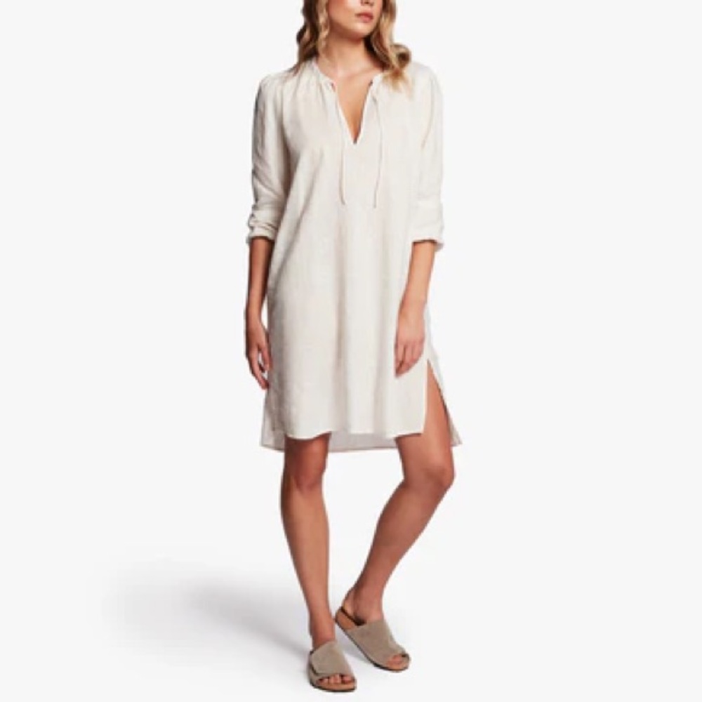James Perse Los Angeles Linen Peasant Dress in Oyster